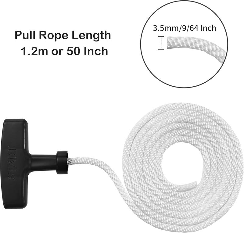 TJWODO حبل سحب جزازة العشب 2-pack، 1.2م 9/64 بوصة 3.5مم حبل بدء التشغيل مع مقبضات لآلة قطع الأشجار، المقص، الحواف، والمحركات الصغيرة، مناسب لـ STIHL Poulan Husqvarna Echo Craftsman Ryobi Honda والمزيد - Image 2